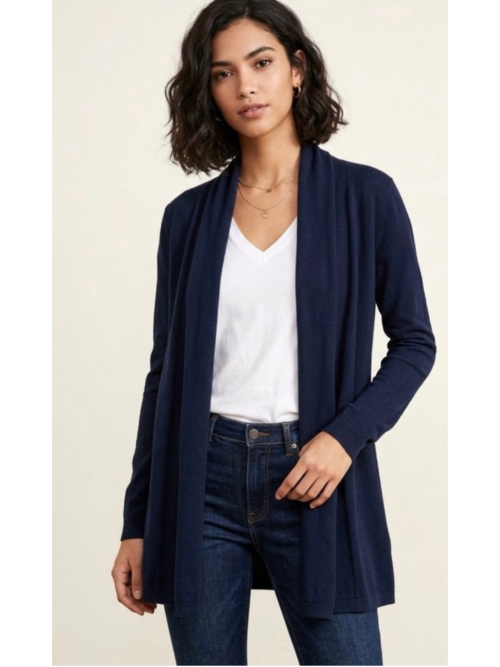 Zara Navy Blue Open Front Knit Shawl Collar Cardigan women’s size M 1680